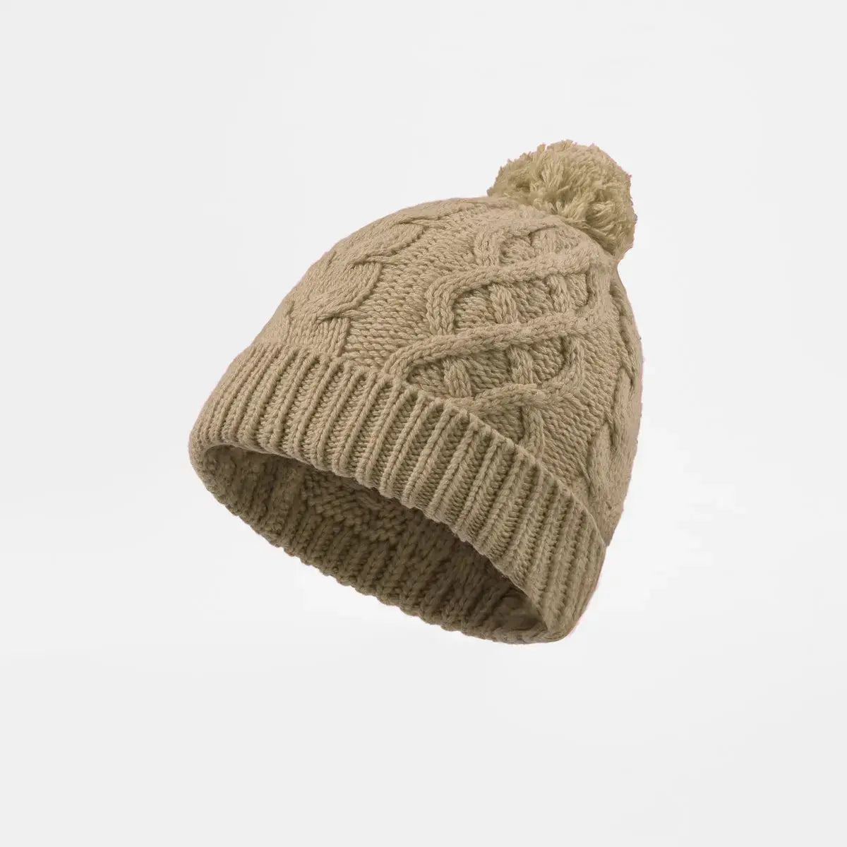 Blank Cable Knit Pom Pom Beanie - 1168 Camel foremosthat