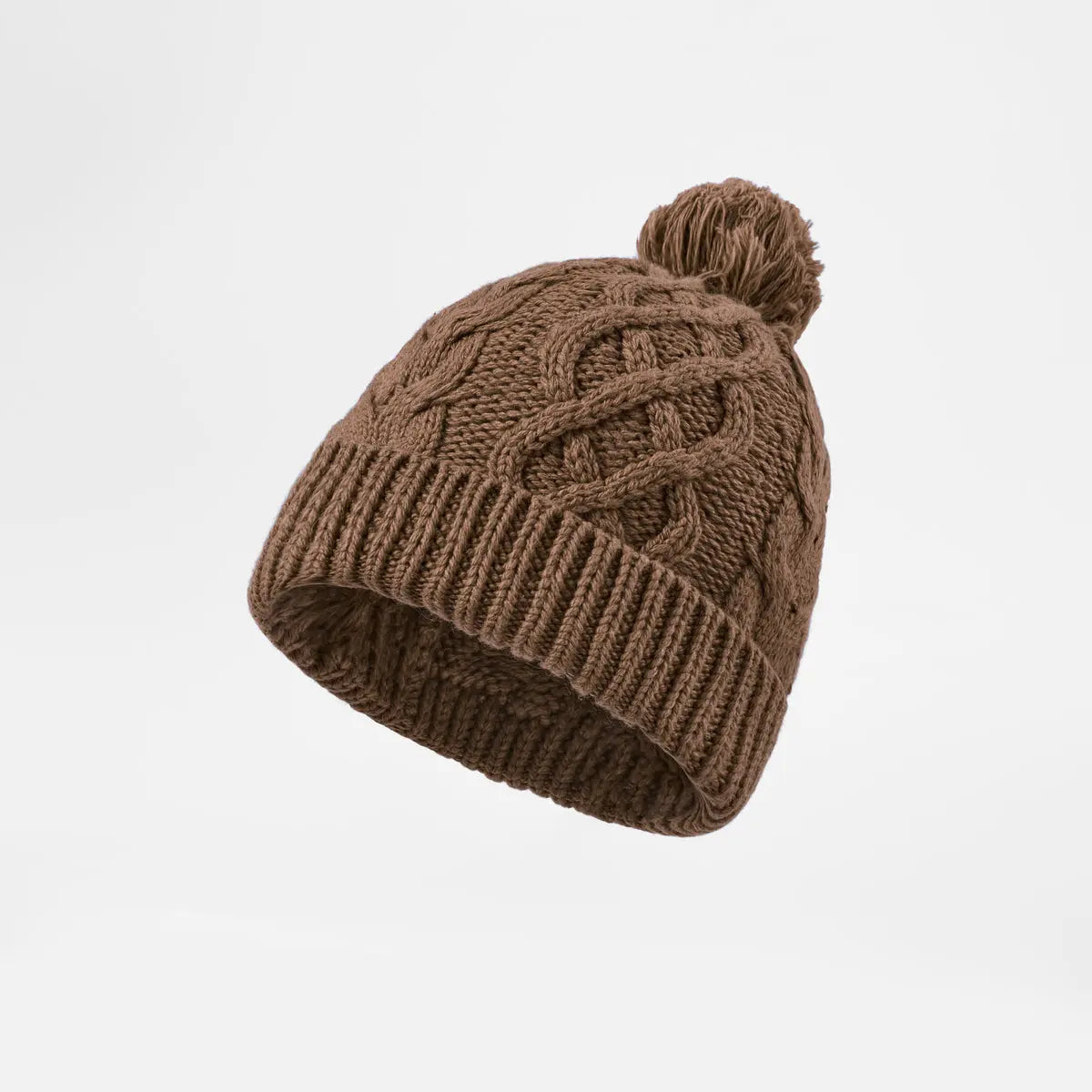 Blank Cable Knit Pom Pom Beanie - 1168 Brown foremosthat