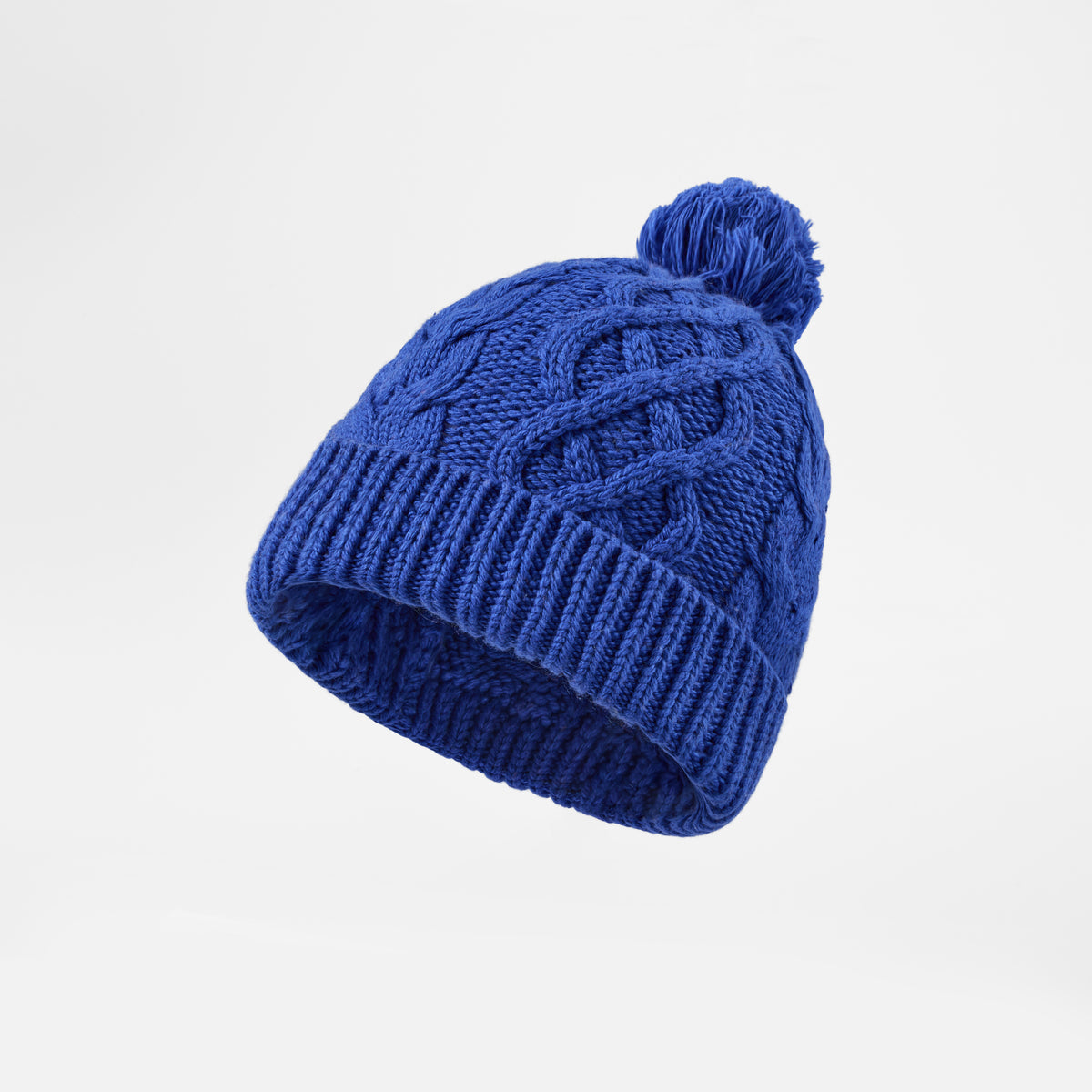 Blank Cable Knit Pom Pom Beanie - 1168 Royal Blue foremosthat