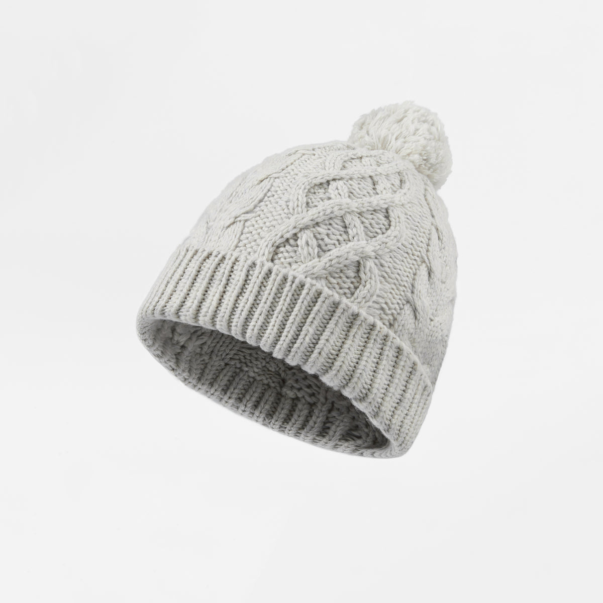 Blank Cable Knit Pom Pom Beanie - 1168 Light Grey foremosthat