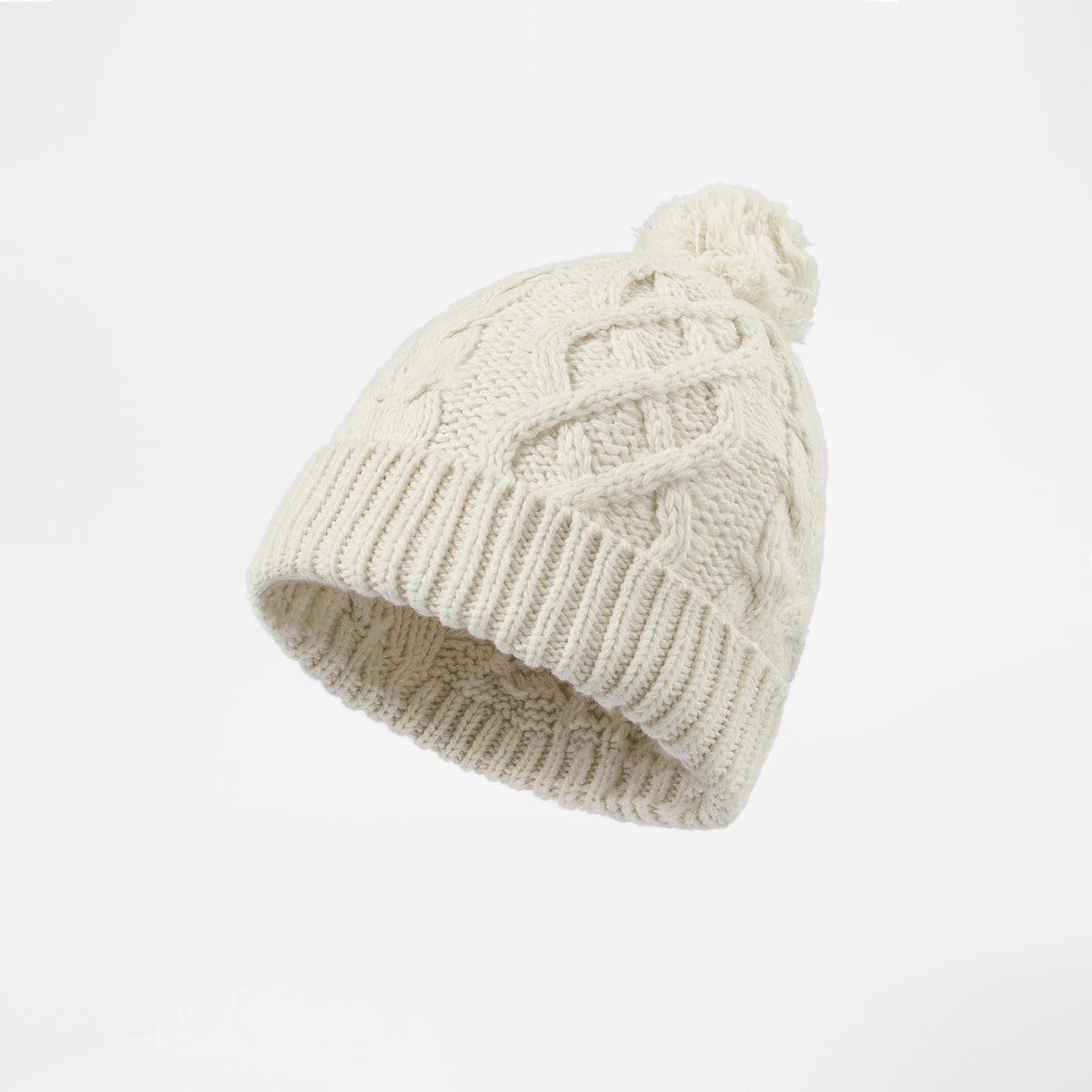 Blank Cable Knit Pom Pom Beanie - 1168 White foremosthat