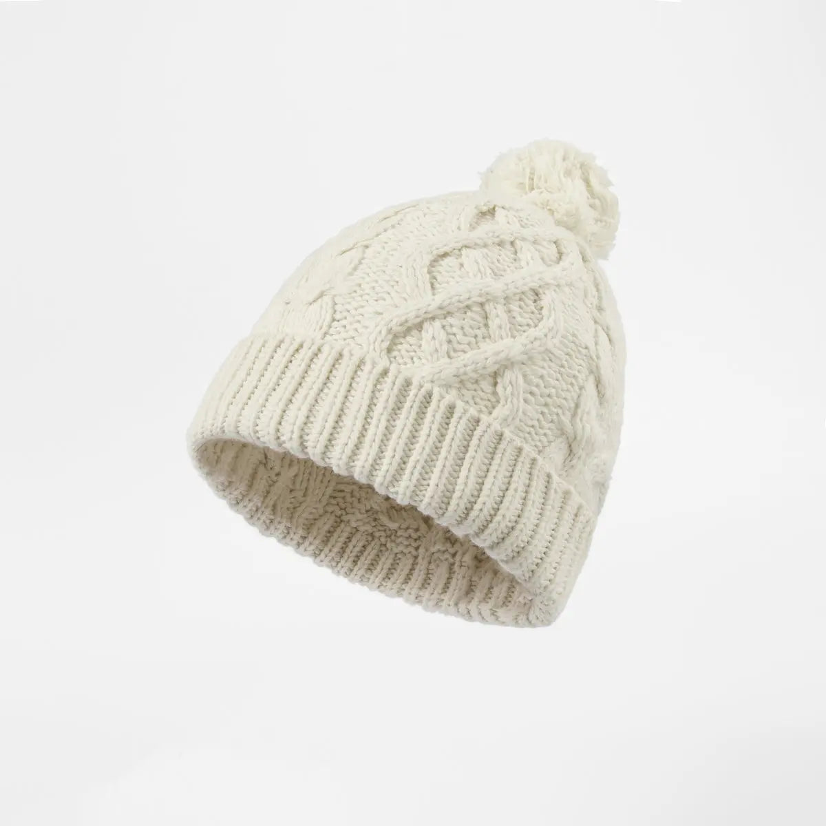 Blank Cable Knit Pom Pom Beanie - 1168 White foremosthat