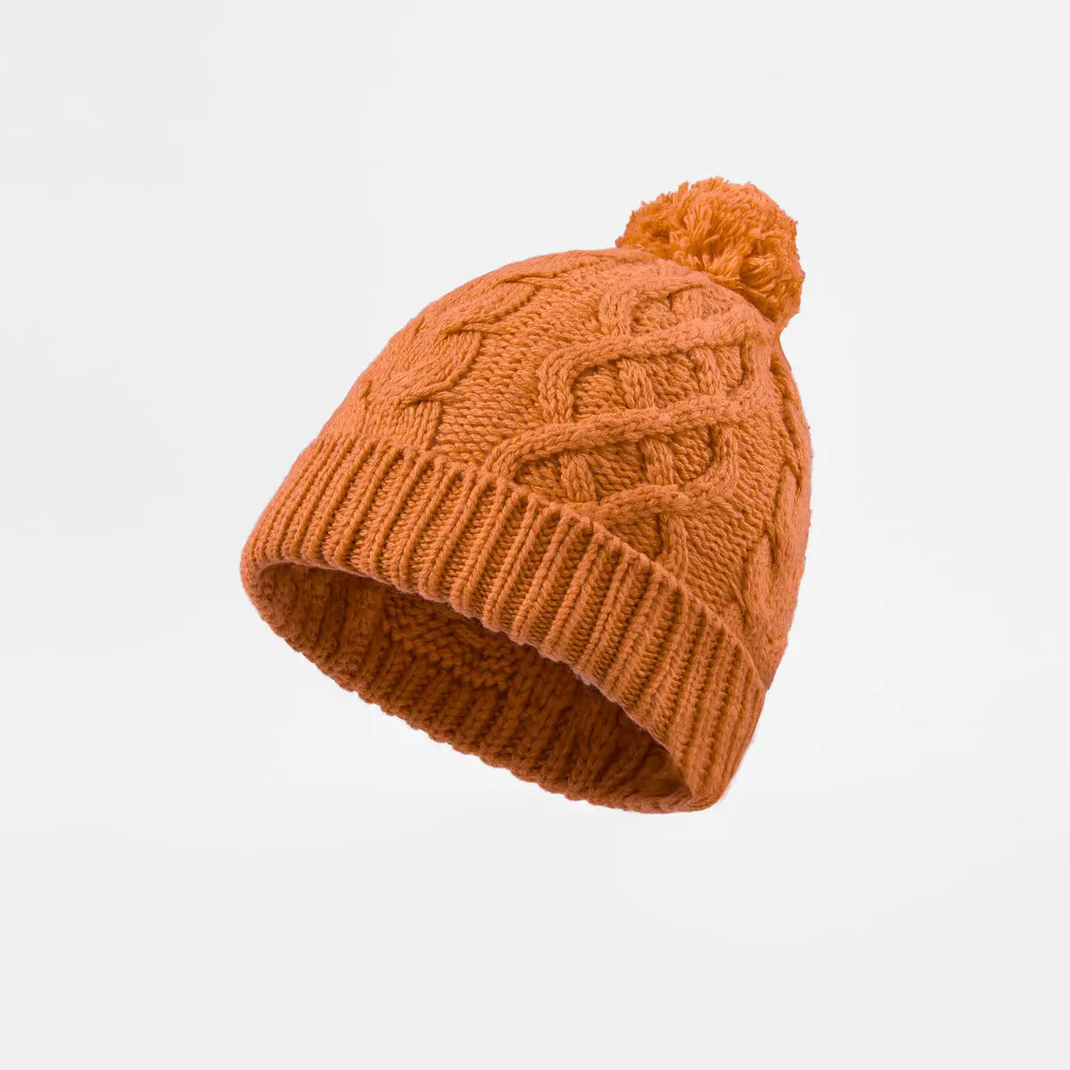 Blank Cable Knit Pom Pom Beanie - 1168 Orange foremosthat
