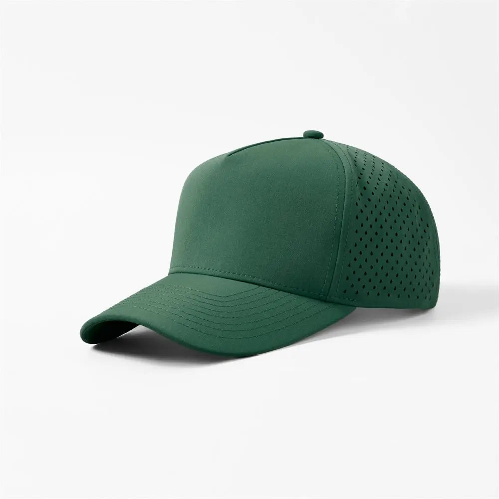 Blank 5 Panel Water Repellent Recycled Perforated Snapback Golf Hat- 6526 D.green foremosthat