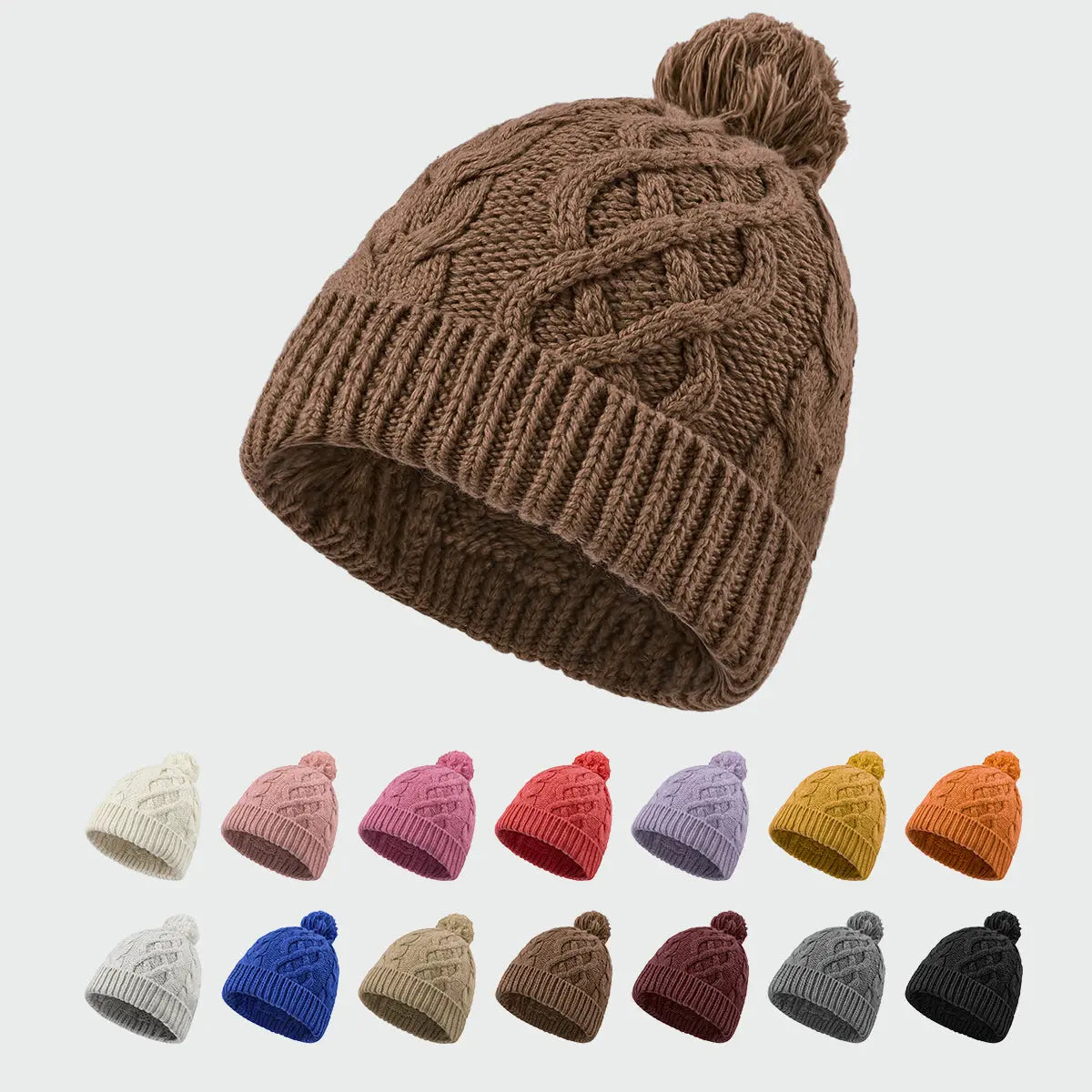 Blank Cable Knit Pom Pom Beanie Wholesale - 1168
