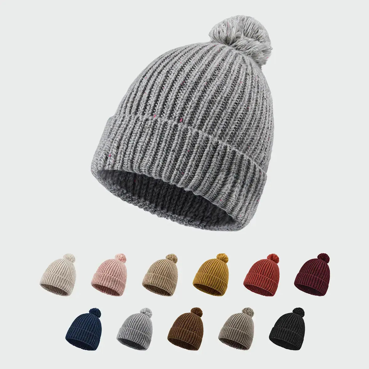Blank Wool Flecked Pom Pom Beanie Wholesale - 1192 Foremost Hat-Wholesale & Custom Hats