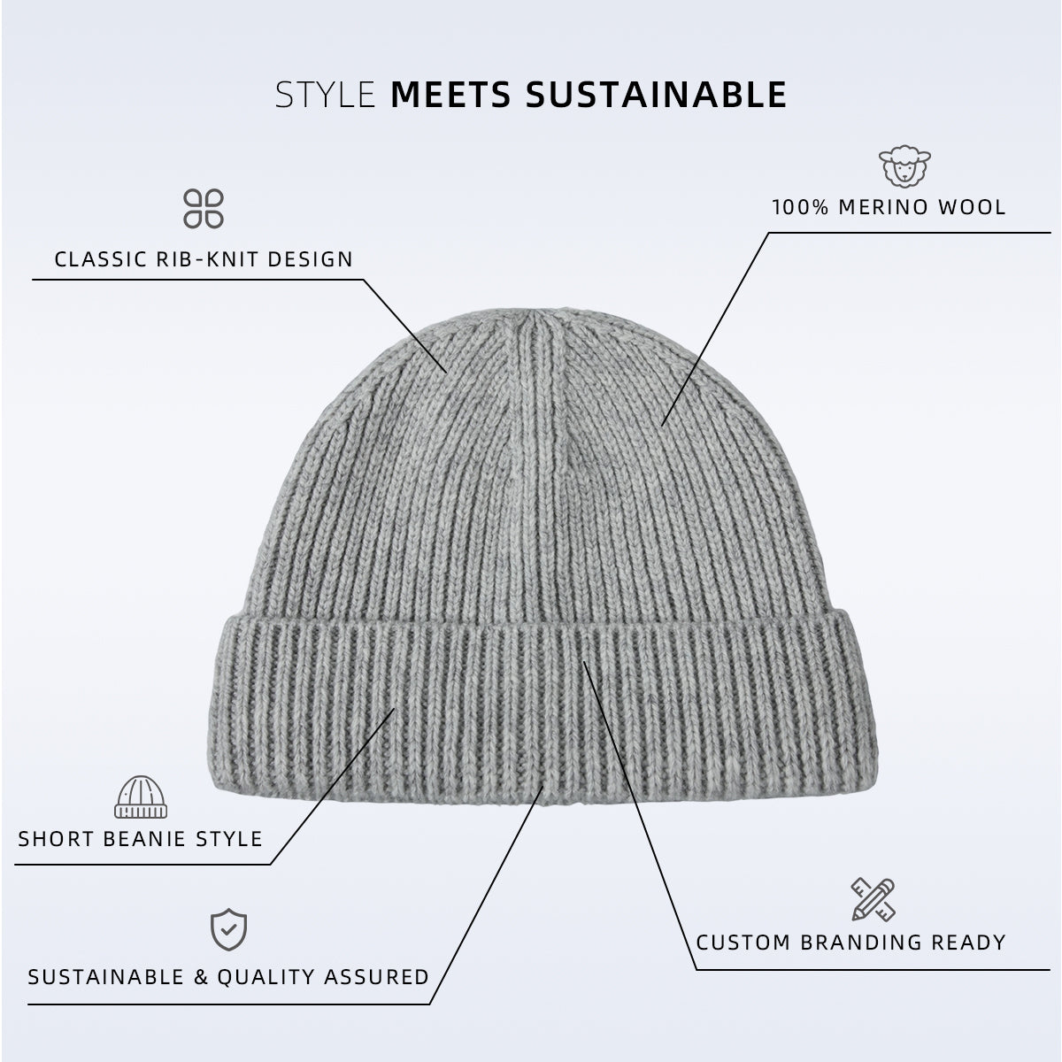 Blank 100% Merino Wool Short Fisherman Beanie Wholesale - 1281