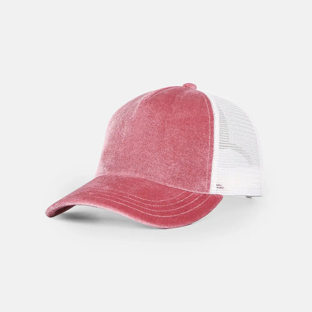 Blank 5 Panel Velvet Trucker Hat - 6529 foremosthat