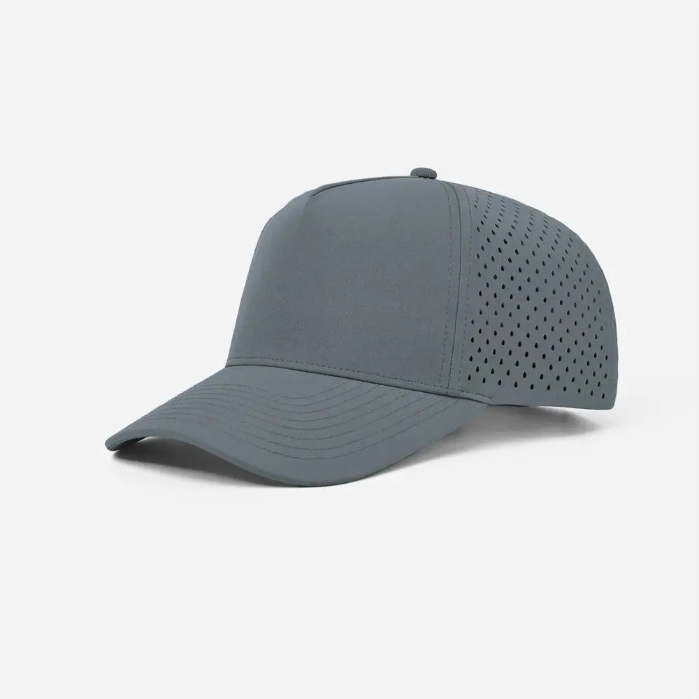 Blank 5 Panel Water Repellent Recycled Perforated Snapback Golf Hat- 6526 Charcoal Grey foremosthat