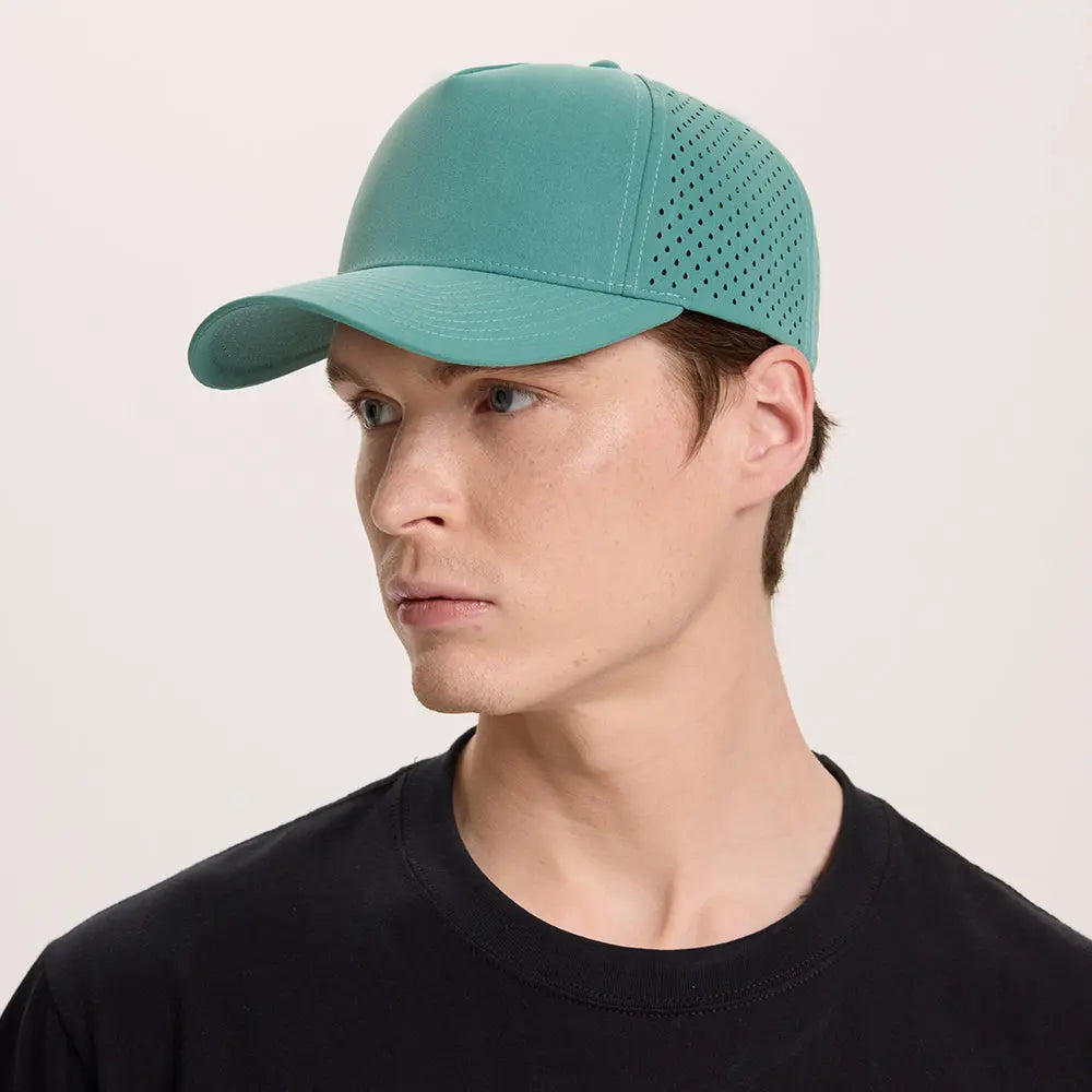 Blank 5 Panel Water Repellent Recycled Perforated Snapback Golf Hat- 6526 foremosthat