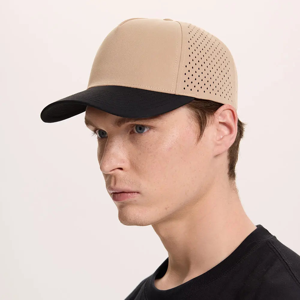 Blank 5 Panel Water Repellent Recycled Perforated Snapback Golf Hat- 6526 foremosthat