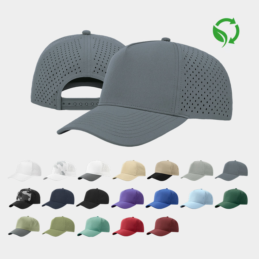 Blank 5 Panel Water Repellent Recycled Perforated Snapback Golf Hat- 6526 Foremost Hat-Wholesale & Custom Hats