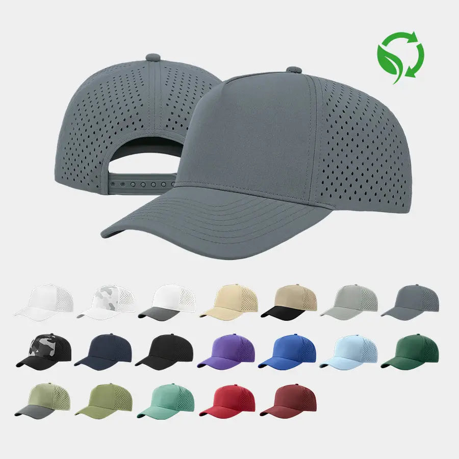 Blank 5 Panel Water Repellent Recycled Perforated Golf Hat- 6526 Foremost Hat-Wholesale & Custom Hats