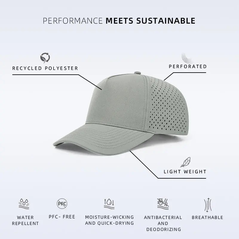 Blank 5 Panel Water Repellent Recycled Perforated Snapback Golf Hat- 6526 foremosthat