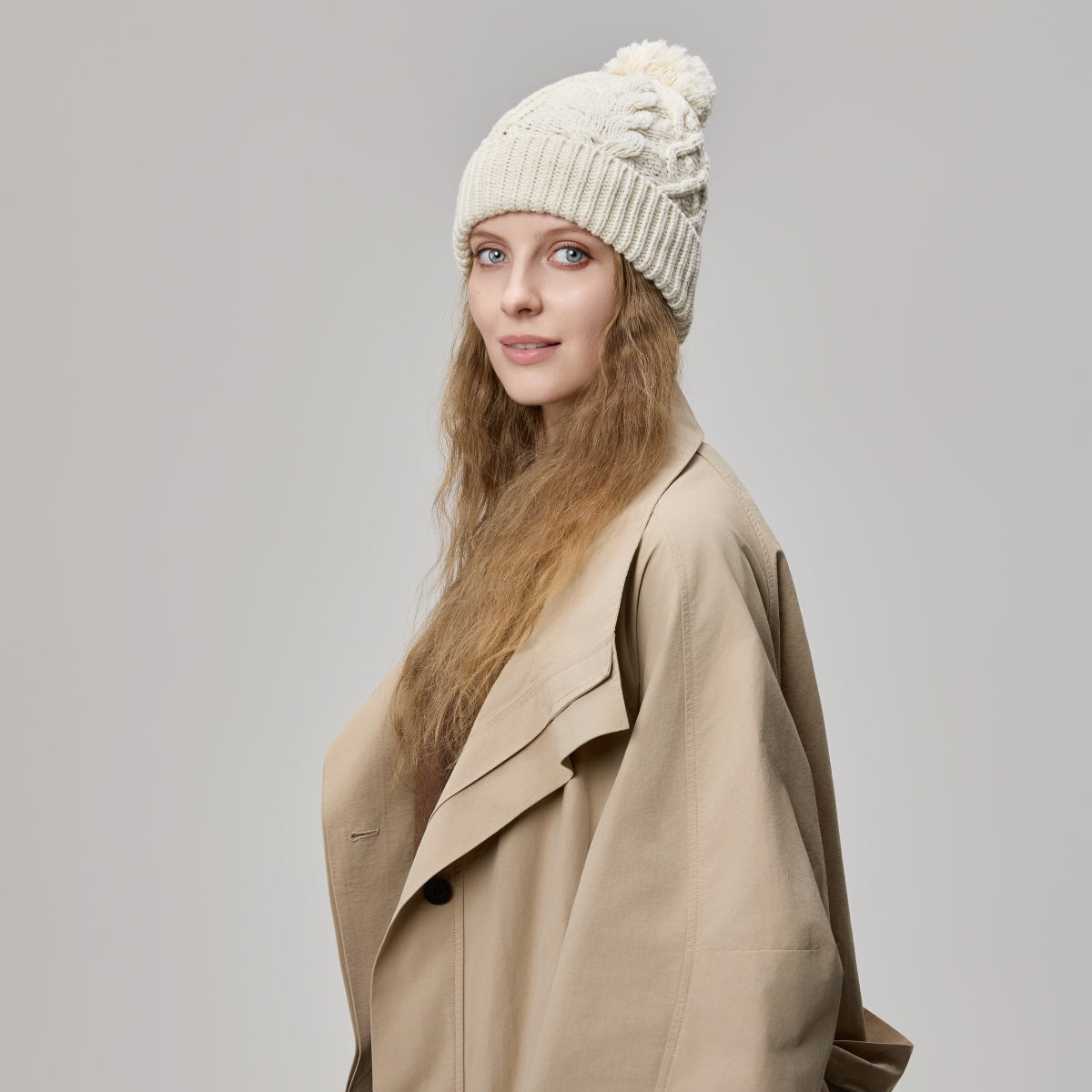 Blank Cable Knit Pom Pom Beanie Wholesale - 1168 foremosthat