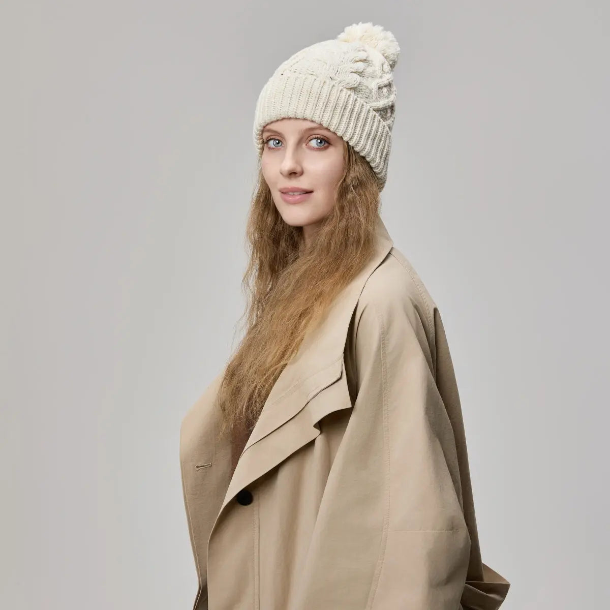 Blank Cable Knit Pom Pom Beanie Wholesale - 1168 Foremost Hat-Wholesale & Custom Hats