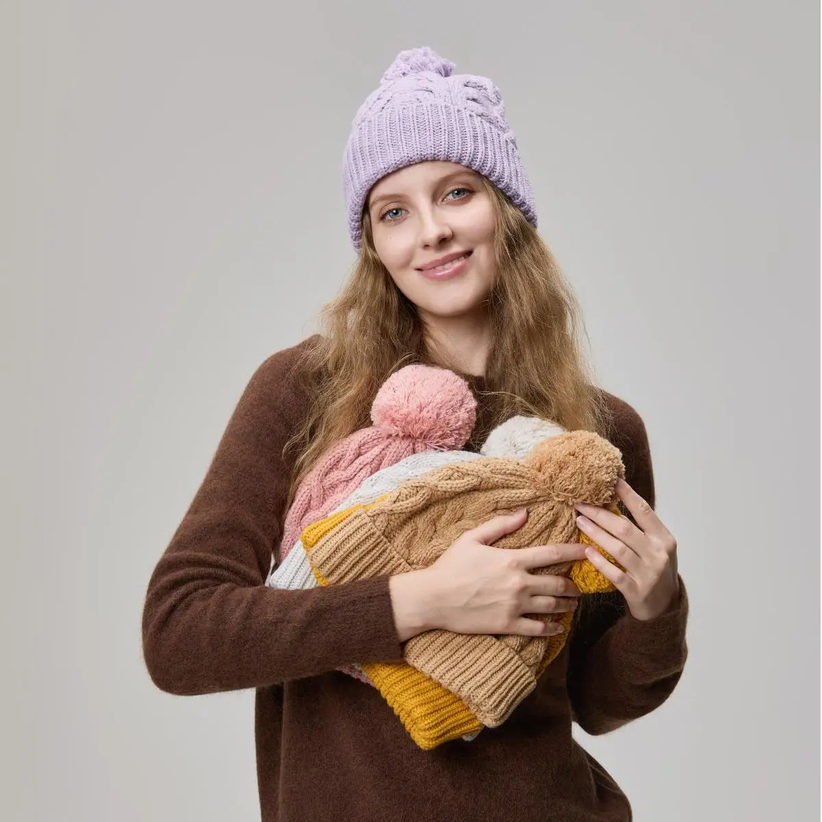 Blank Cable Knit Pom Pom Beanie Wholesale - 1168