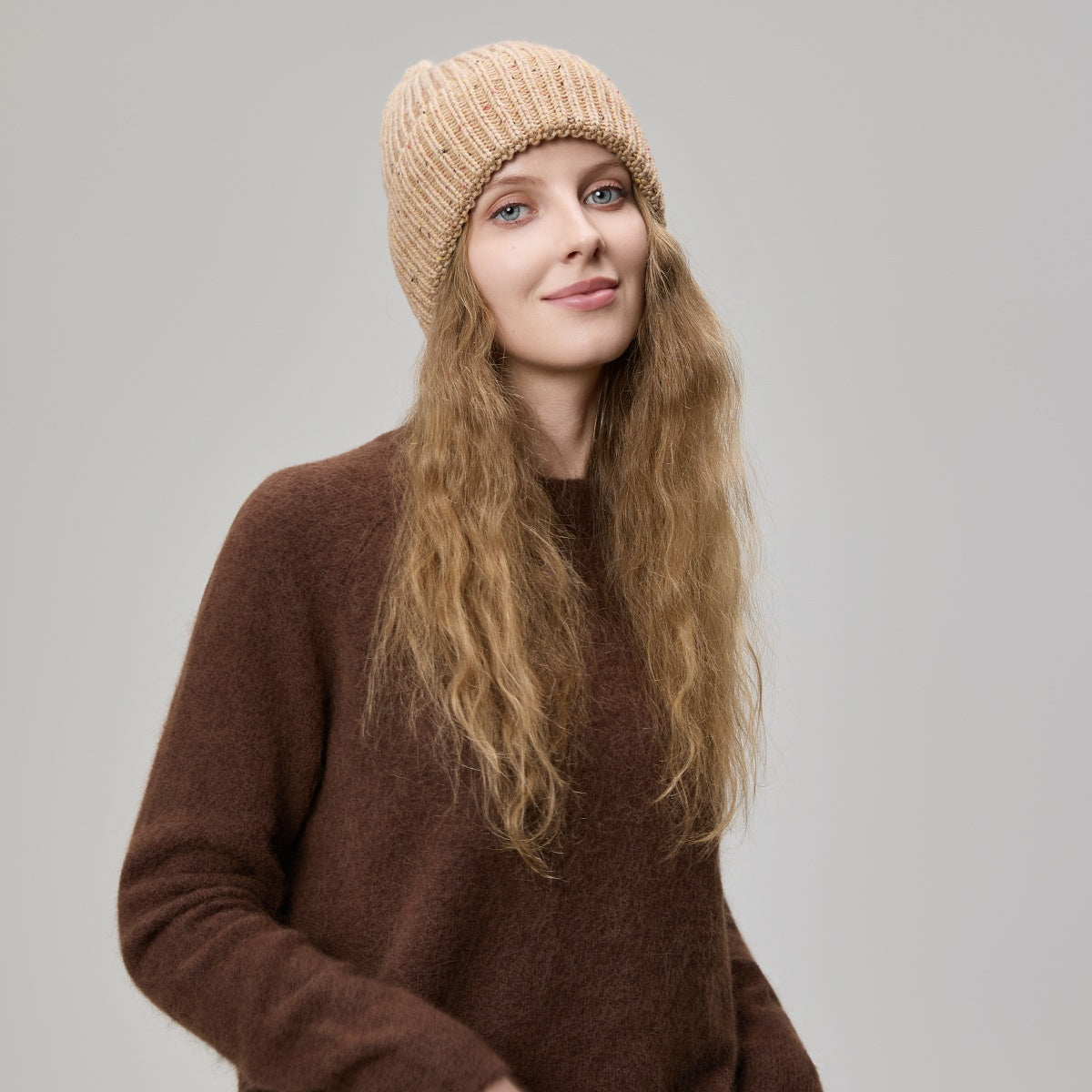 Blank Wool Flecked Pom Pom Beanie Wholesale - 1192 foremosthat