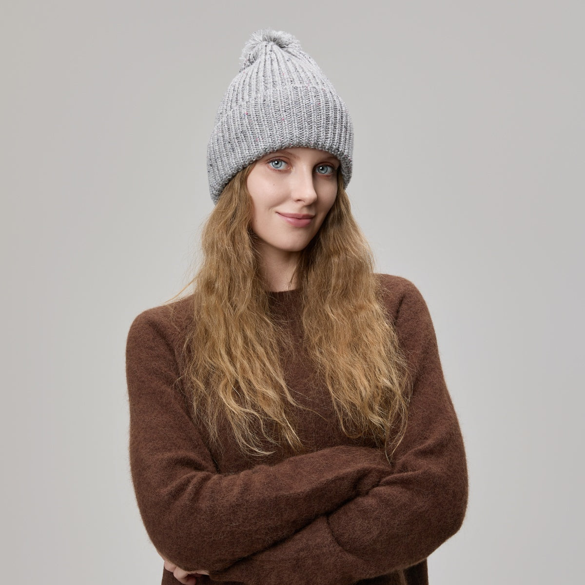 Blank Wool Flecked Pom Pom Beanie Wholesale - 1192 foremosthat