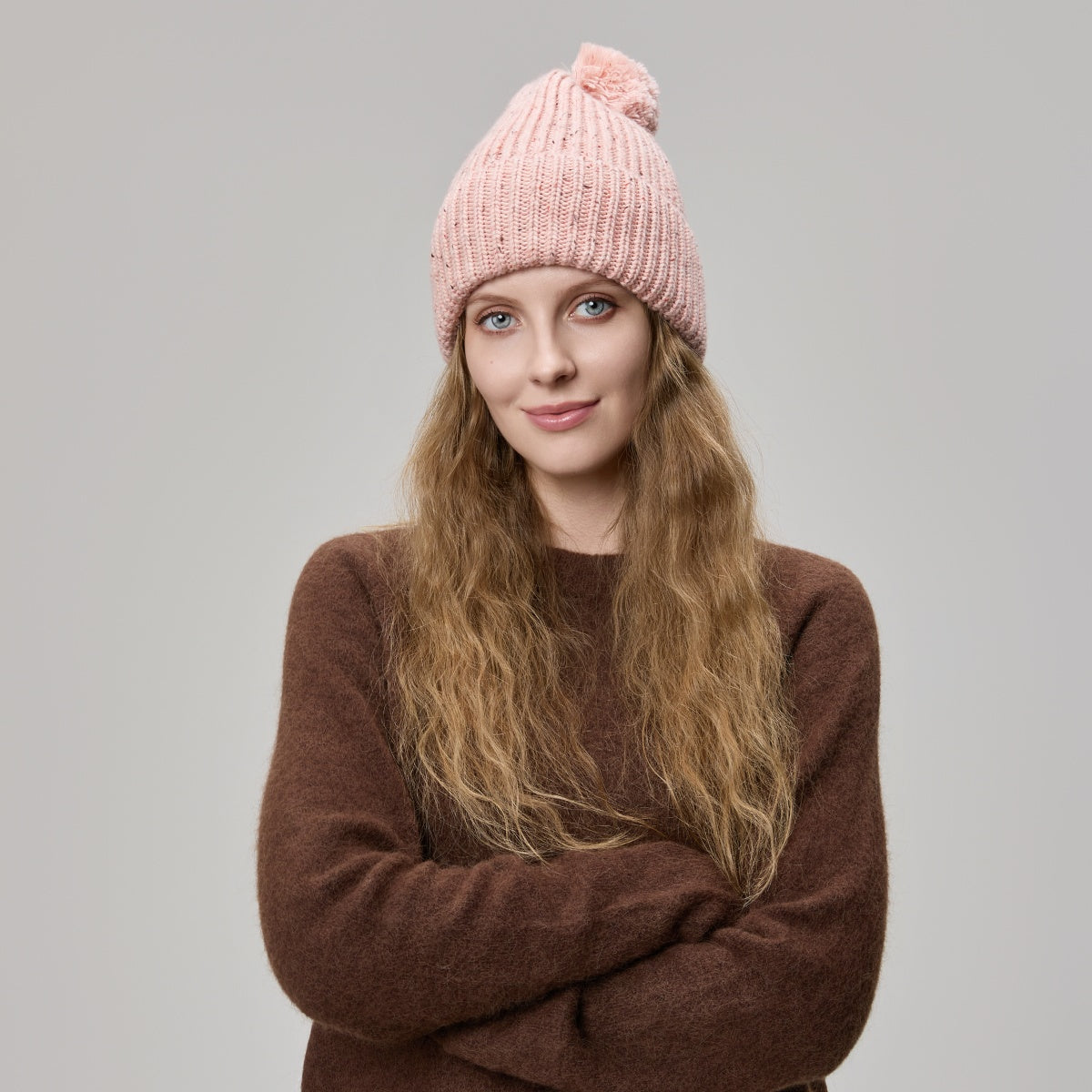Blank Wool Flecked Pom Pom Beanie Wholesale - 1192 foremosthat