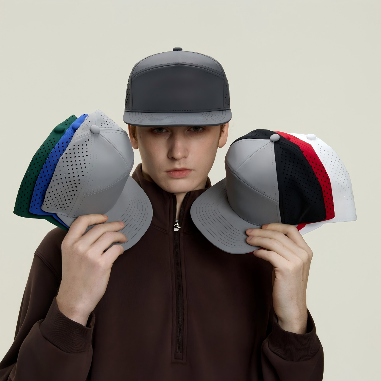 Blank Recycled 7 Panel Flat Bill Perforated Snapback Cap Wholesale - 6472 Foremost Hat-Wholesale & Custom Hats