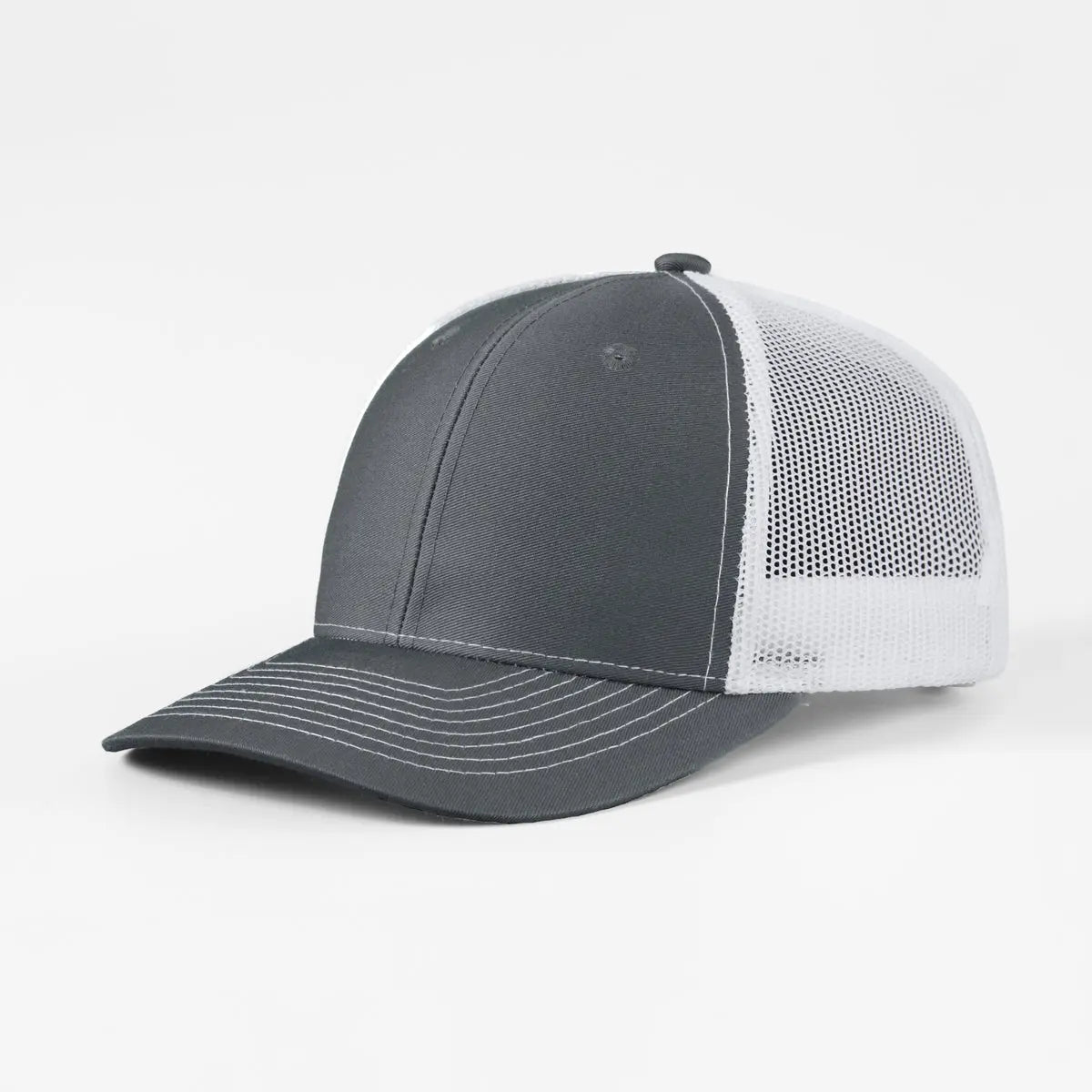 Blank 6 Panel Structured Mesh Trucker Hat - 7018 Charcoal+White Foremost Hat