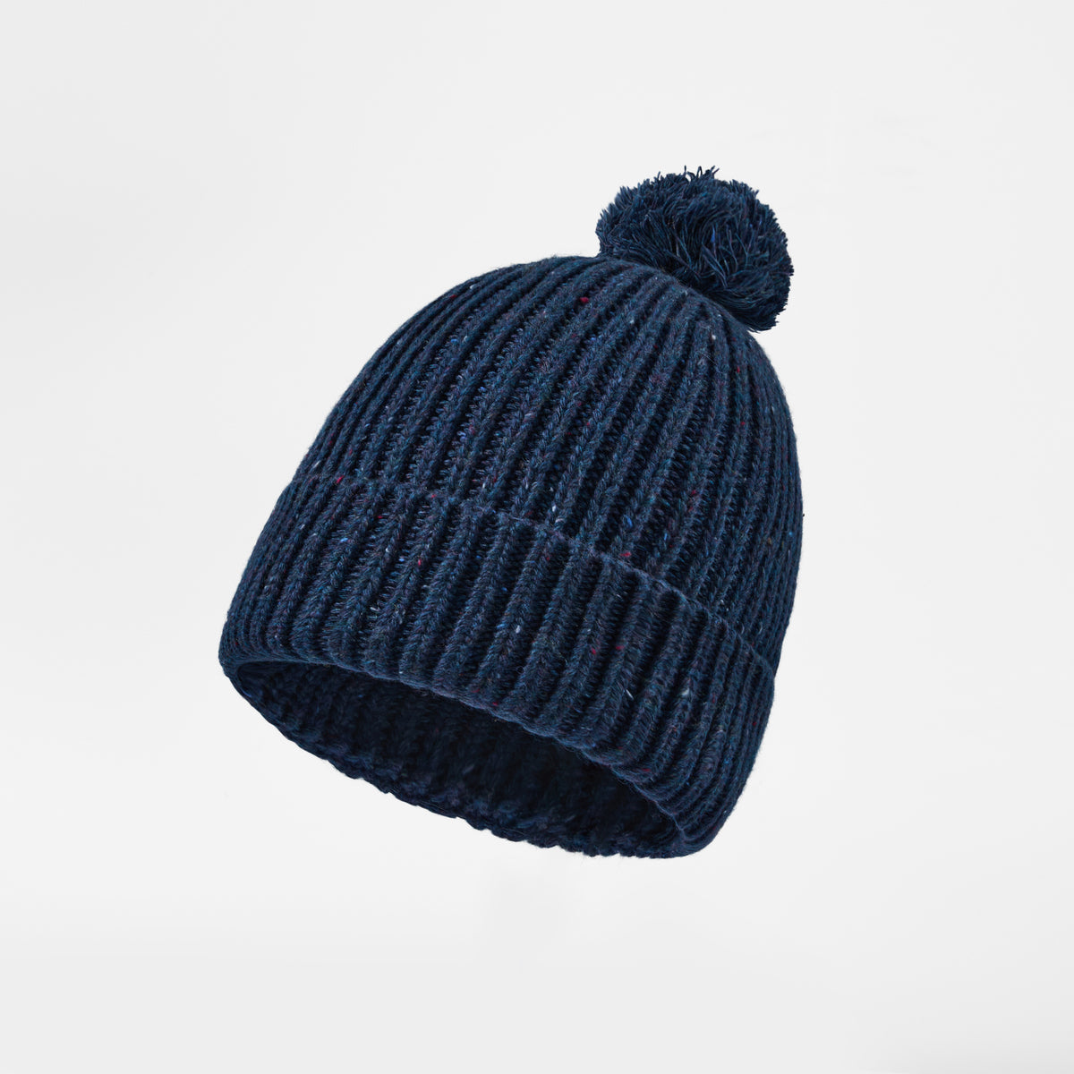 Blank Wool Flecked Pom Pom Beanie Wholesale - 1192 Navy foremosthat
