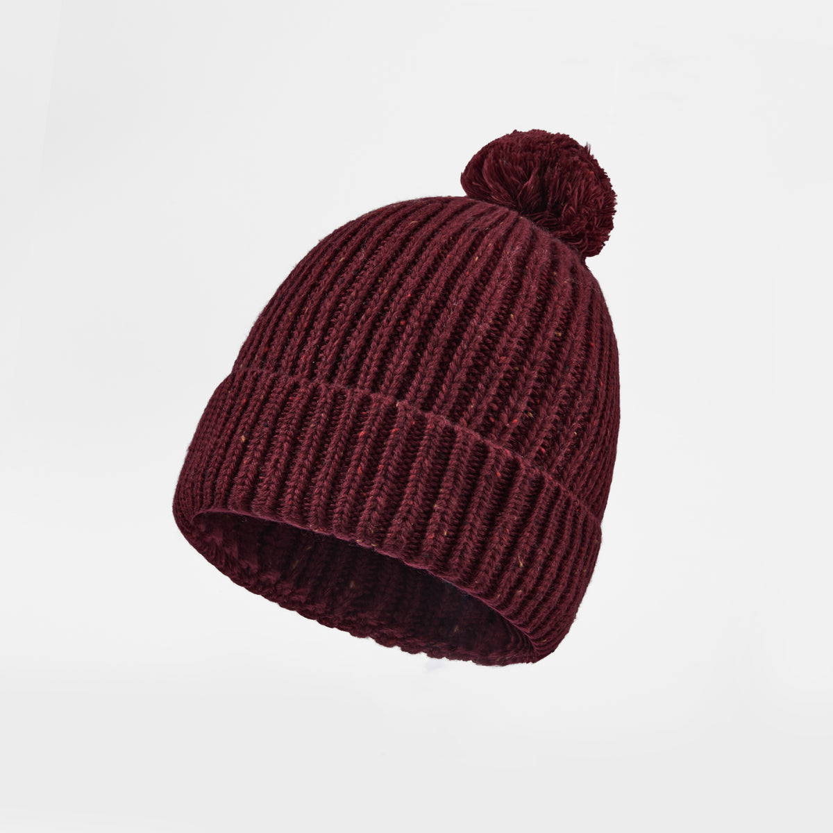 Blank Wool Flecked Pom Pom Beanie Wholesale - 1192 Claret foremosthat