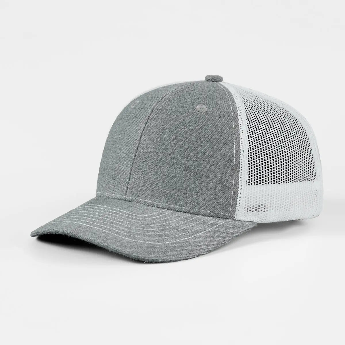 Blank 6 Panel Structured Mesh Trucker Hat - 7018 Heather White Foremost Hat