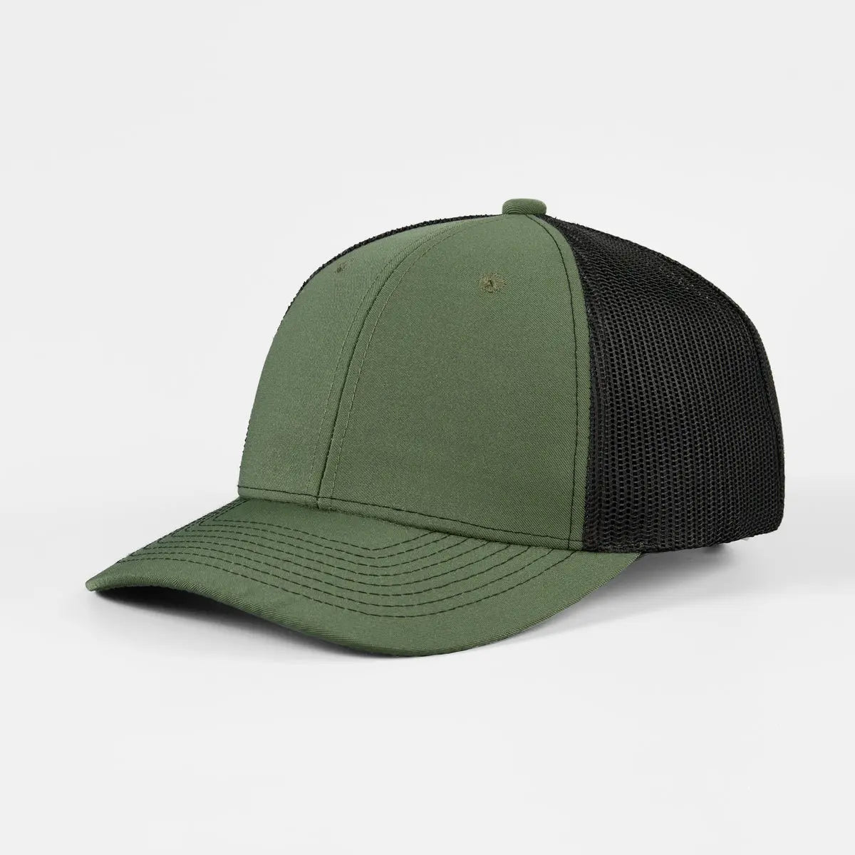 Blank 6 Panel Structured Mesh Trucker Hat - 7018 Olive+Black Foremost Hat