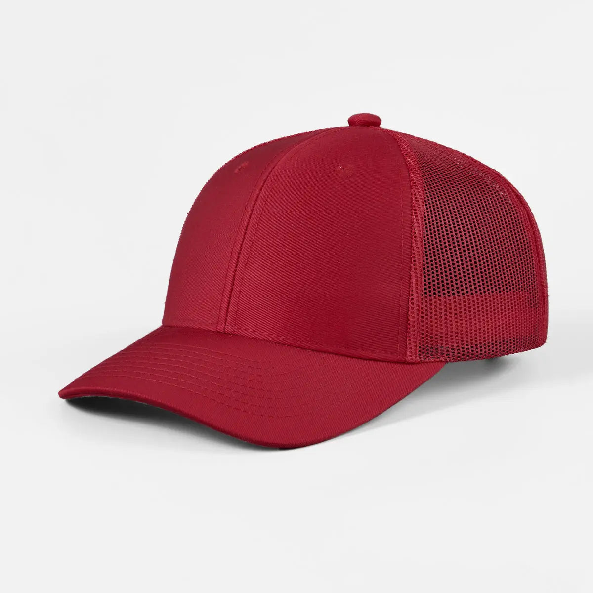 Blank 6 Panel Structured Mesh Trucker Hat - 7018 Red Foremost Hat