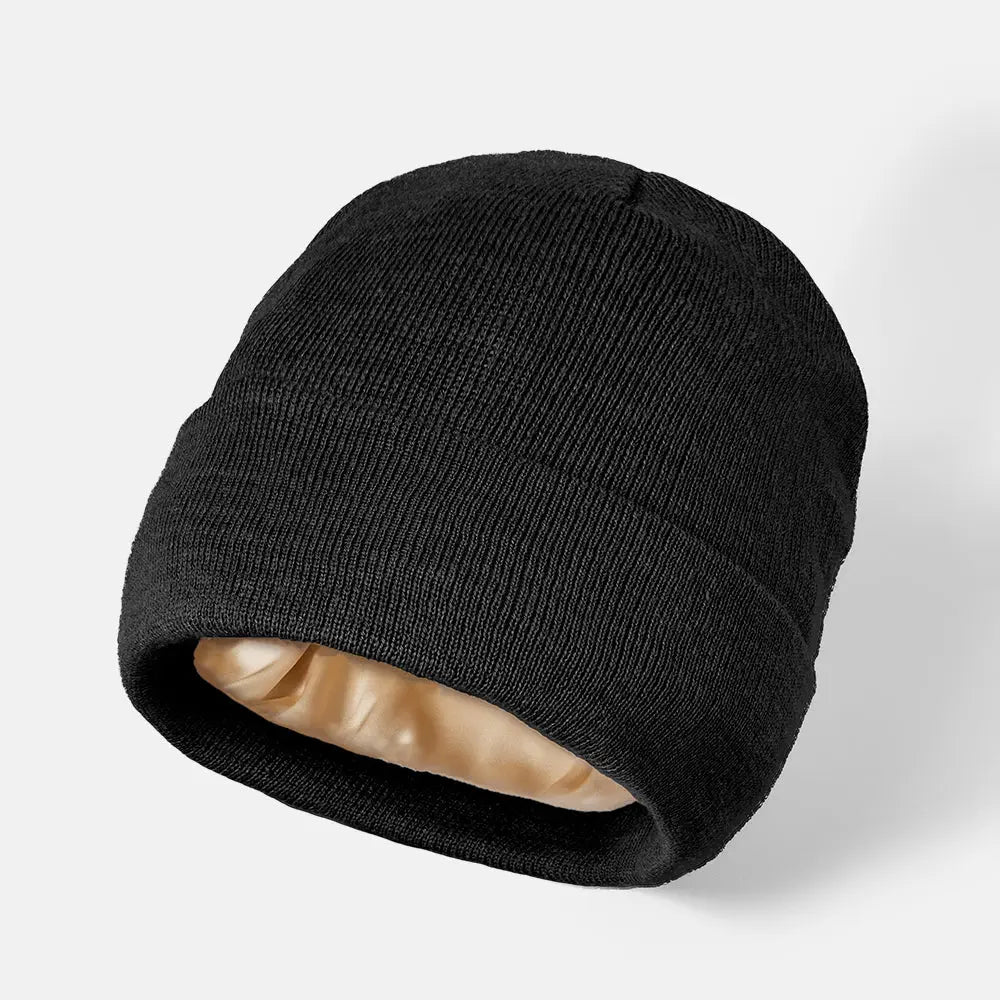 Blank Cuffed Satin Lined Beanie Wholesale - 1176 Black Foremost Hat