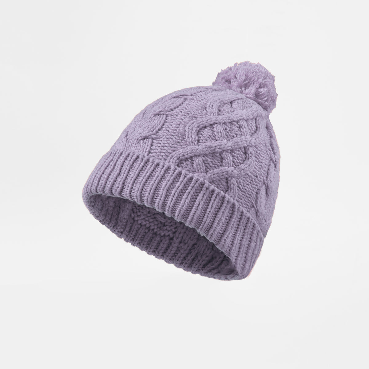 Blank Cable Knit Pom Pom Beanie - 1168    Lilac foremosthat