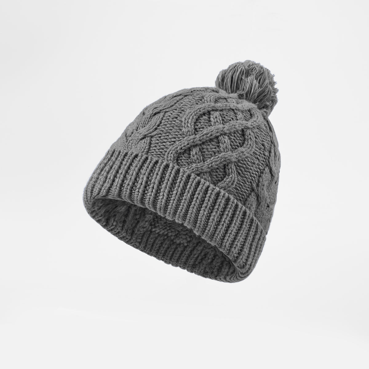 Blank Cable Knit Pom Pom Beanie - 1168    Grey foremosthat