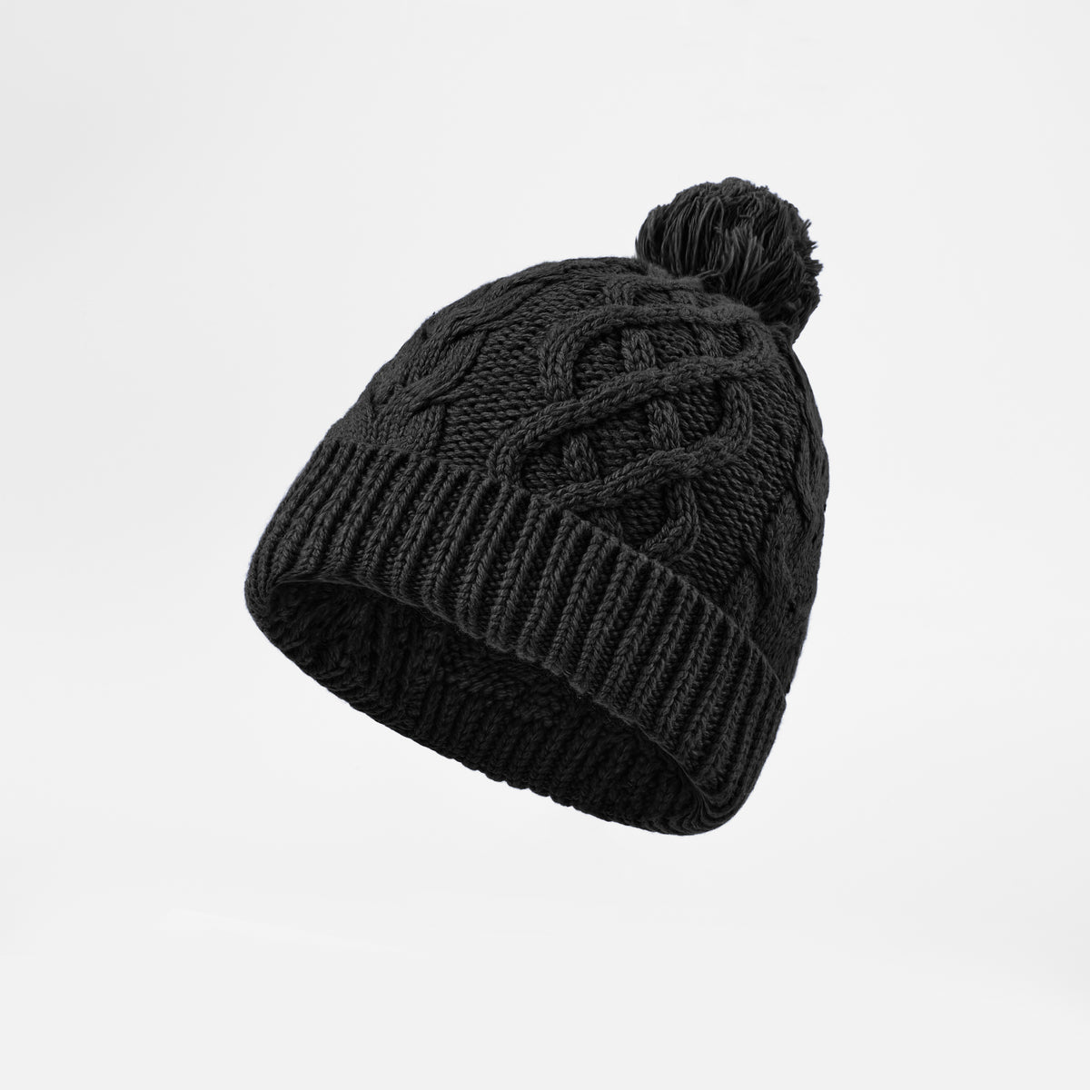 Blank Cable Knit Pom Pom Beanie - 1168    Black foremosthat