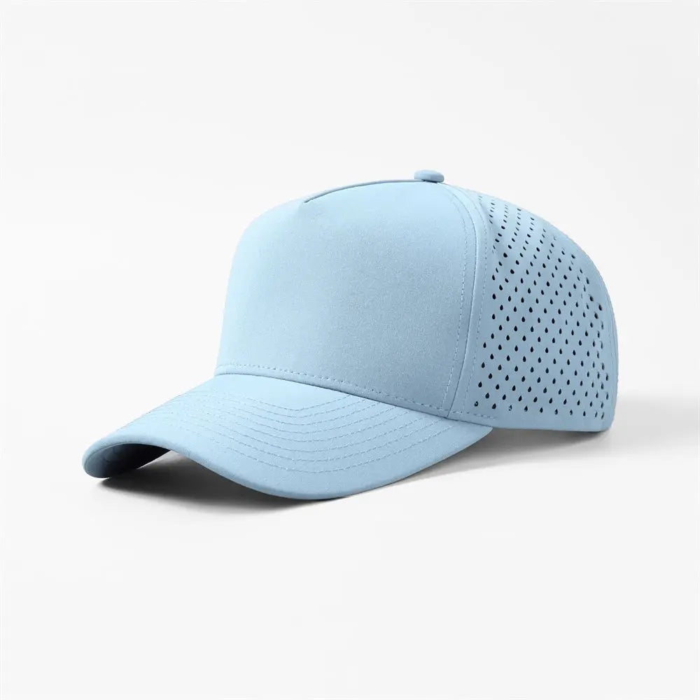 Blank 5 Panel Water Repellent Recycled Perforated Snapback Golf Hat- 6526  L.blue foremosthat