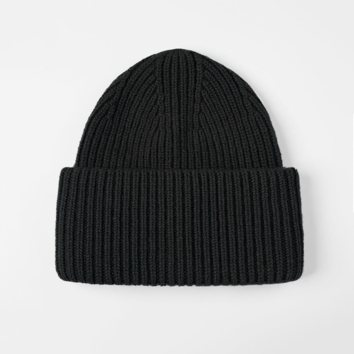 Blank High-Cuffed 100% Merino Wool Beanie - 1338    Black foremosthat