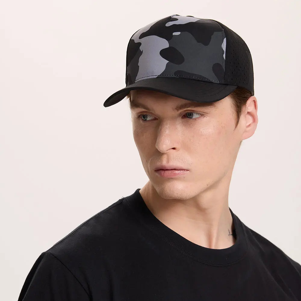 Blank 5 Panel Water Repellent Recycled Perforated Snapback Golf Hat- 6526   foremosthat