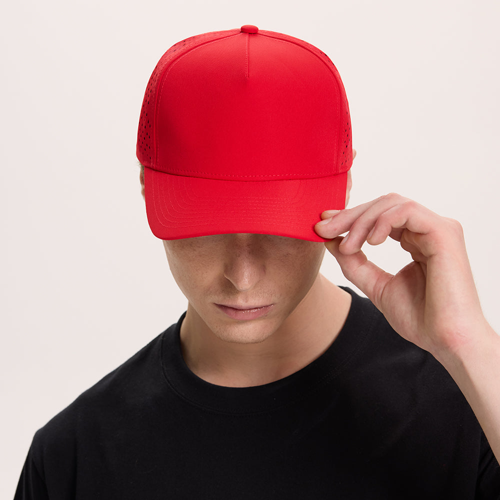 Blank 5 Panel Water Repellent Recycled Perforated Snapback Golf Hat- 6526     foremosthat