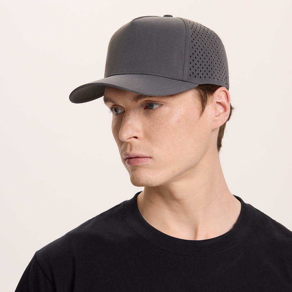 Blank 5 Panel Water Repellent Recycled Perforated Snapback Golf Hat- 6526     foremosthat