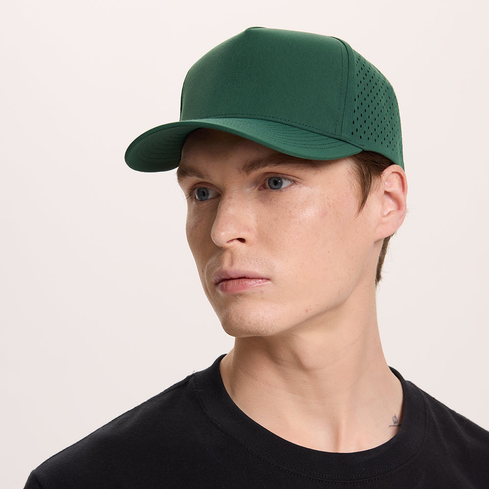 Blank 5 Panel Water Repellent Recycled Perforated Snapback Golf Hat- 6526     foremosthat