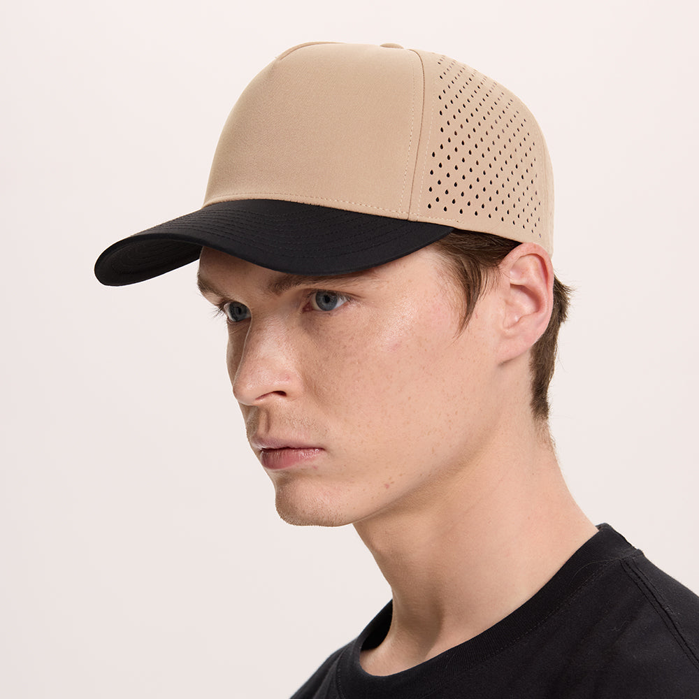 Blank 5 Panel Water Repellent Recycled Perforated Snapback Golf Hat- 6526   foremosthat