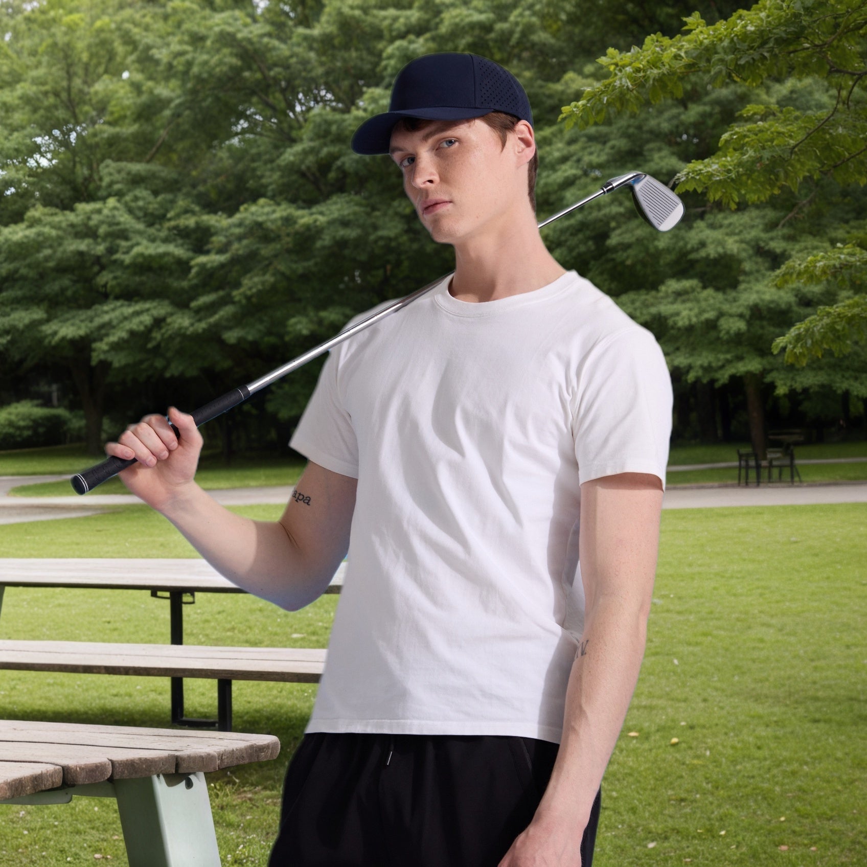 Blank 5 Panel Water Repellent Recycled Perforated Snapback Golf Hat- 6526     foremosthat