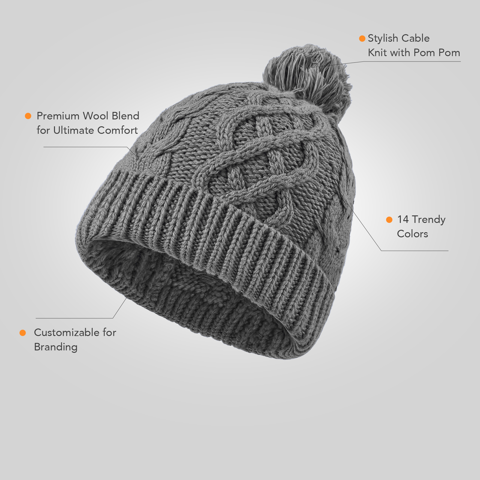 Blank Cable Knit Pom Pom Beanie Wholesale - 1168     foremosthat