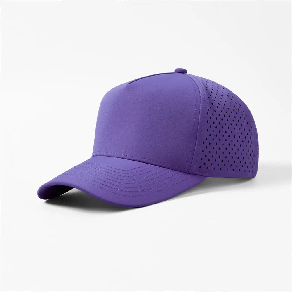Blank 5 Panel Water Repellent Recycled Perforated Snapback Golf Hat- 6526  Purple foremosthat