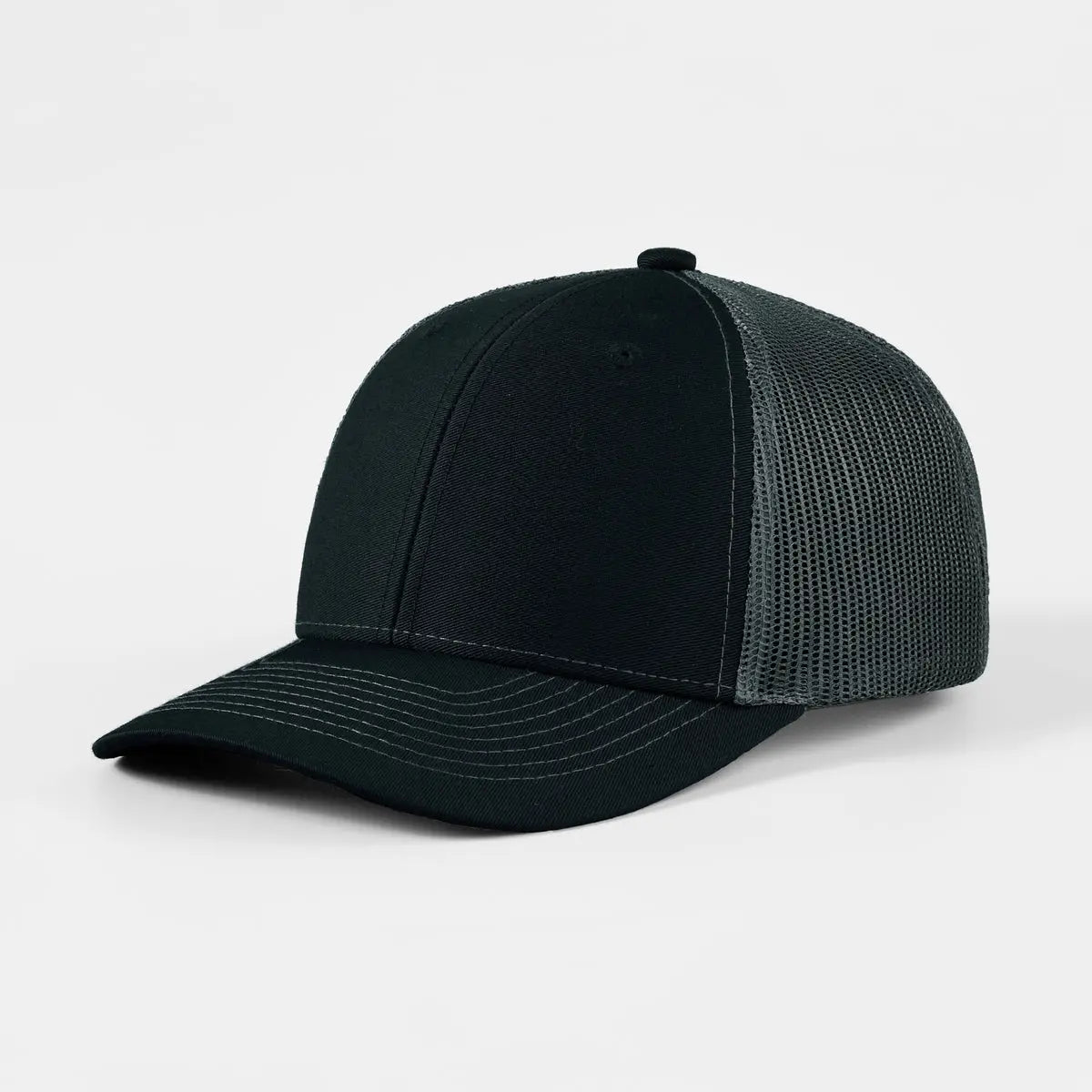 Blank 6 Panel Structured Mesh Trucker Hat - 7018  Black+Charcoal Foremost Hat