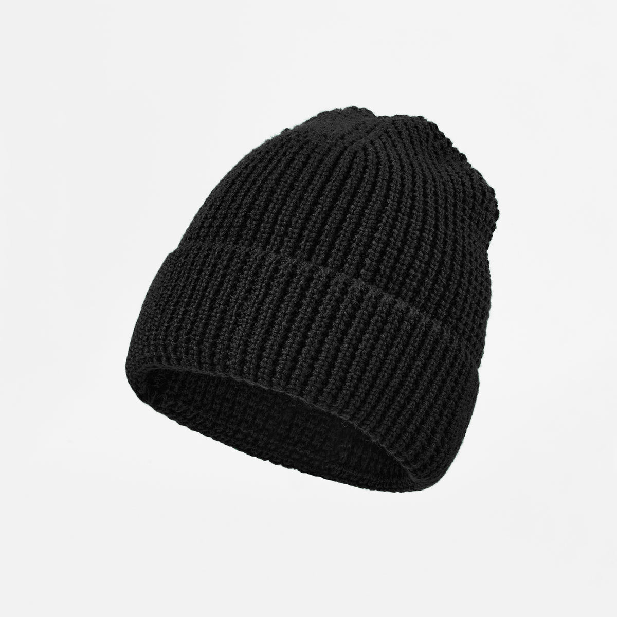Blank Knit Cuffed Waffle Beanie - 1546    Black foremosthat