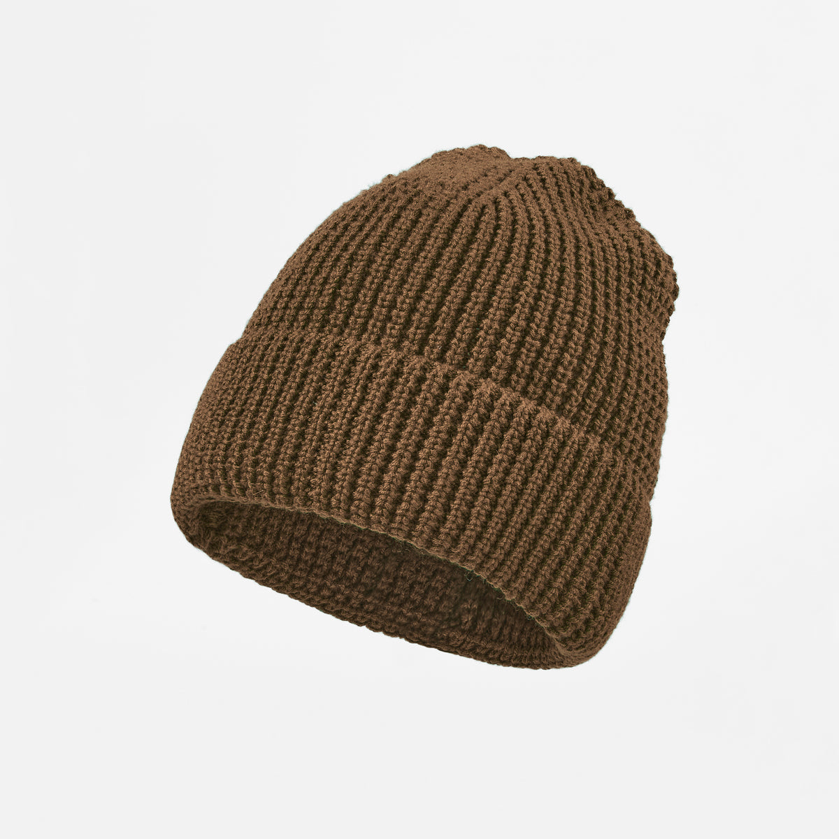 Blank Knit Cuffed Waffle Beanie - 1546    Brown foremosthat