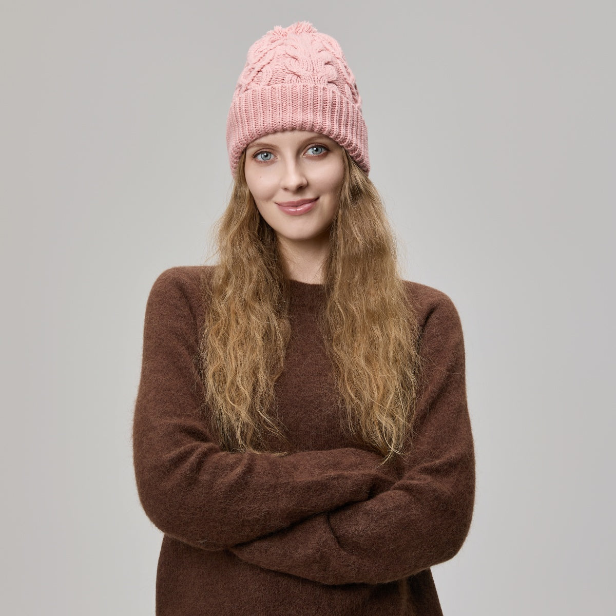 Blank Cable Knit Pom Pom Beanie Wholesale - 1168     foremosthat