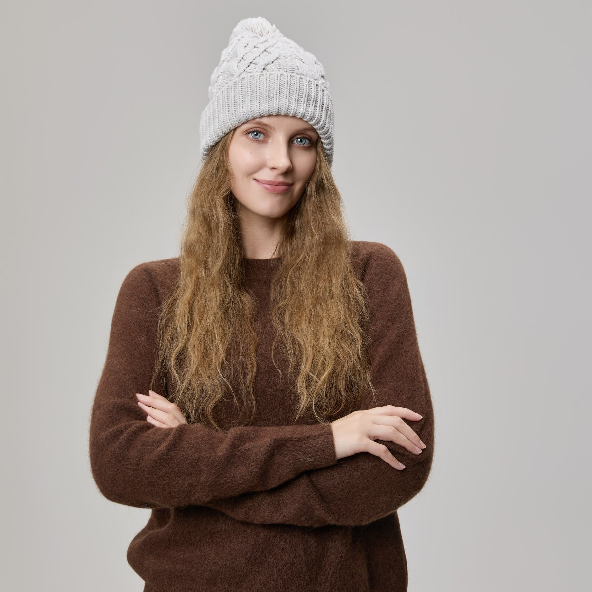 Blank Cable Knit Pom Pom Beanie Wholesale - 1168     foremosthat